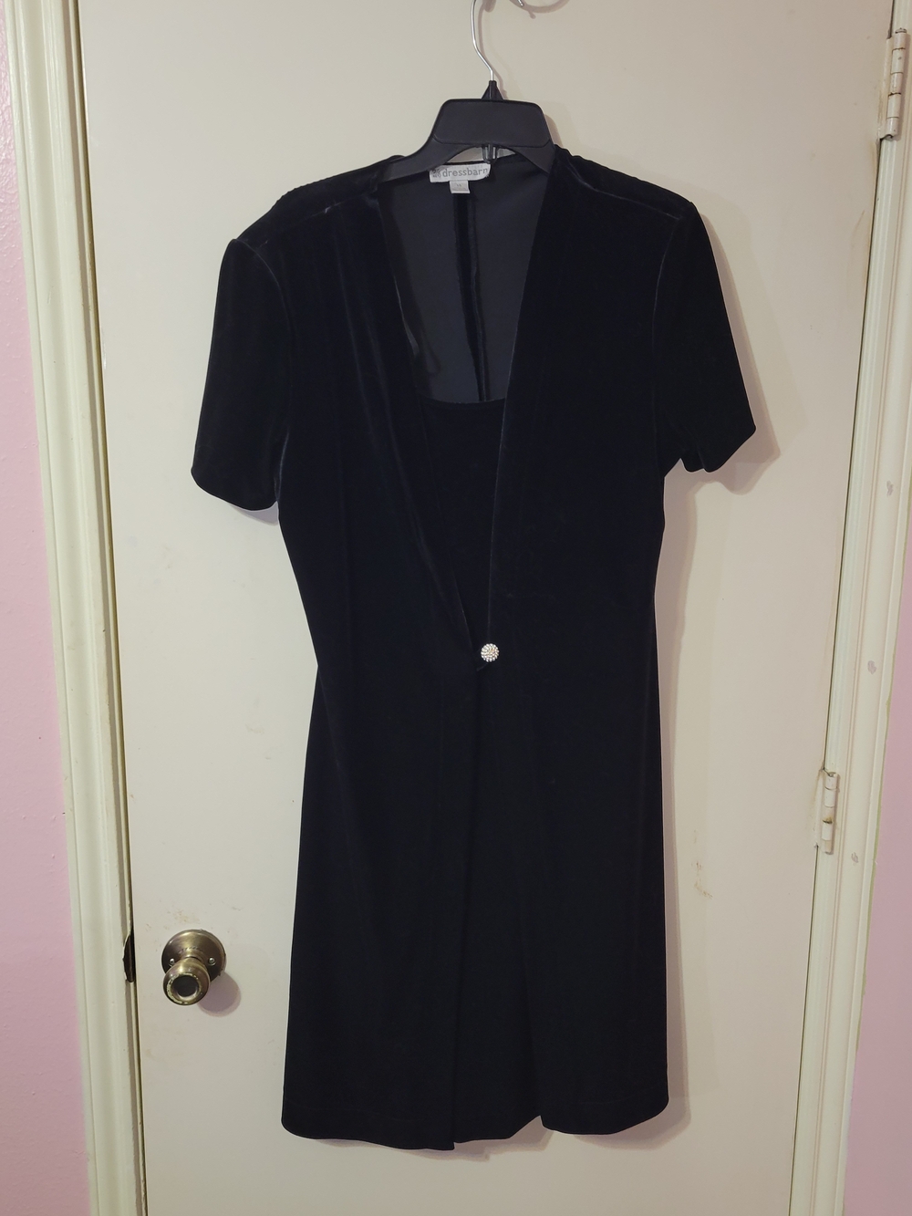 dressbarn Black Velvet V-Neck Short Sleeve Dress